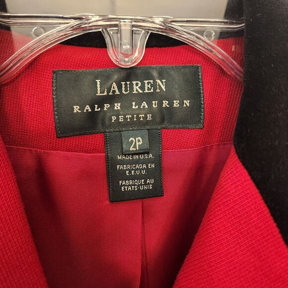 VTG RALPH LAUREN Red Wool Blazer Riding Equestrian Longline 90s Velvet USA Sz 2P - Picture 3 of 11